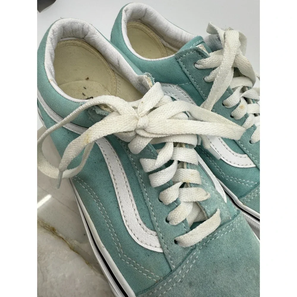 VANS Old Skool Mint Green Blue Leather Skate Shoe Women's 8 Men's 6.5 Retro